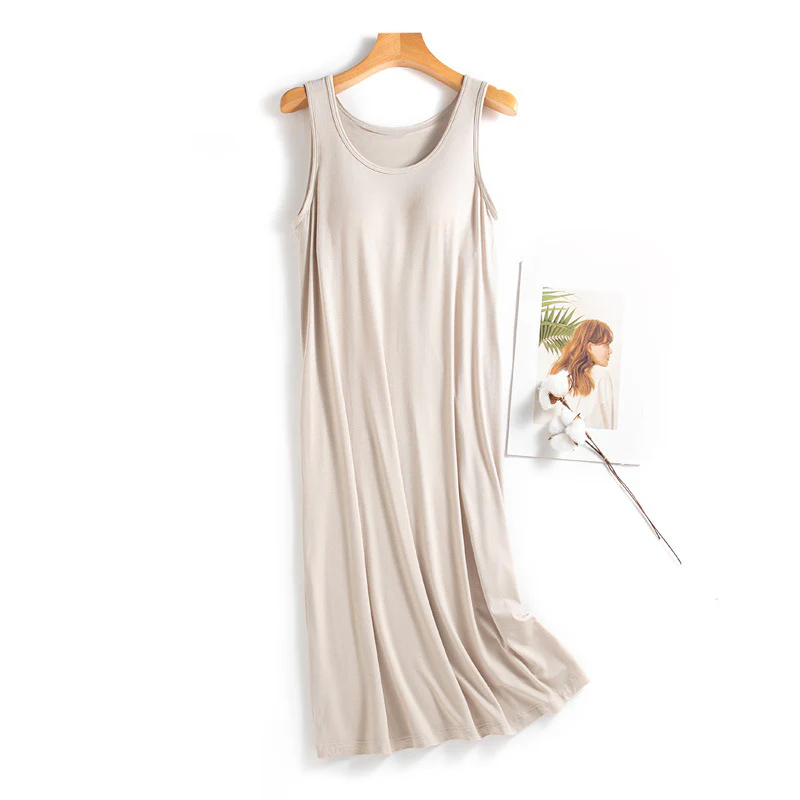 Modal Sleeveless Sleep Dress with Built-in Bra - Image 8