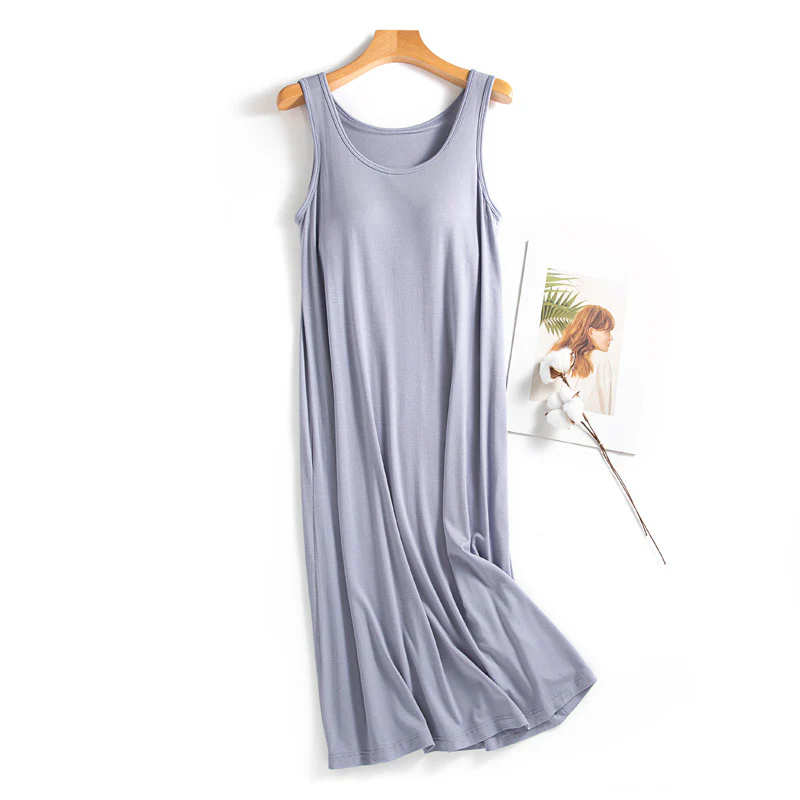 Modal Sleeveless Sleep Dress with Built-in Bra - Image 9