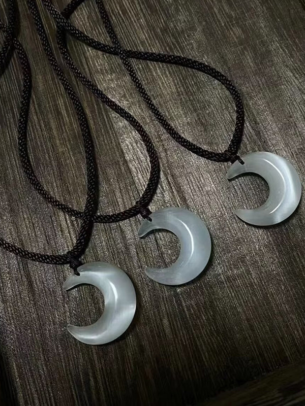 Moon Pendant Braided Rope Necklace - Image 3