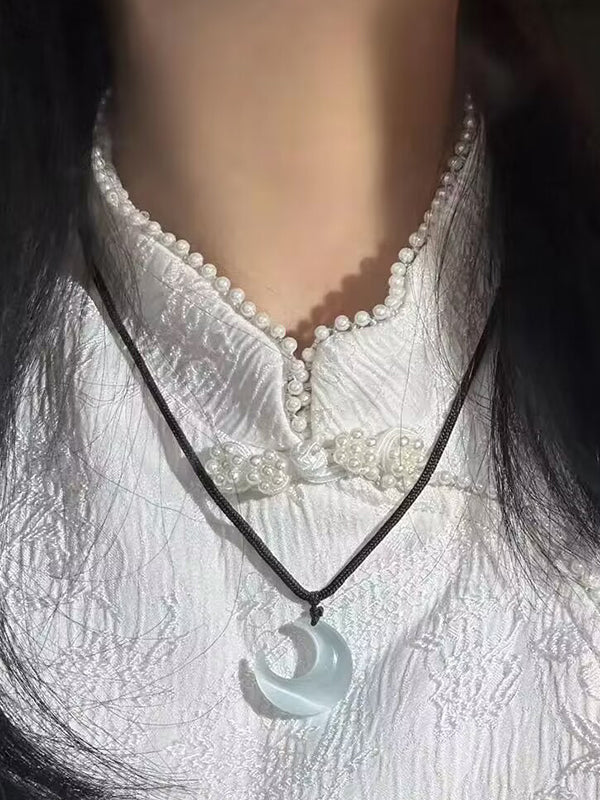 Moon Pendant Braided Rope Necklace - Image 4