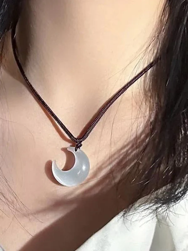 Moon Pendant Braided Rope Necklace - Image 5