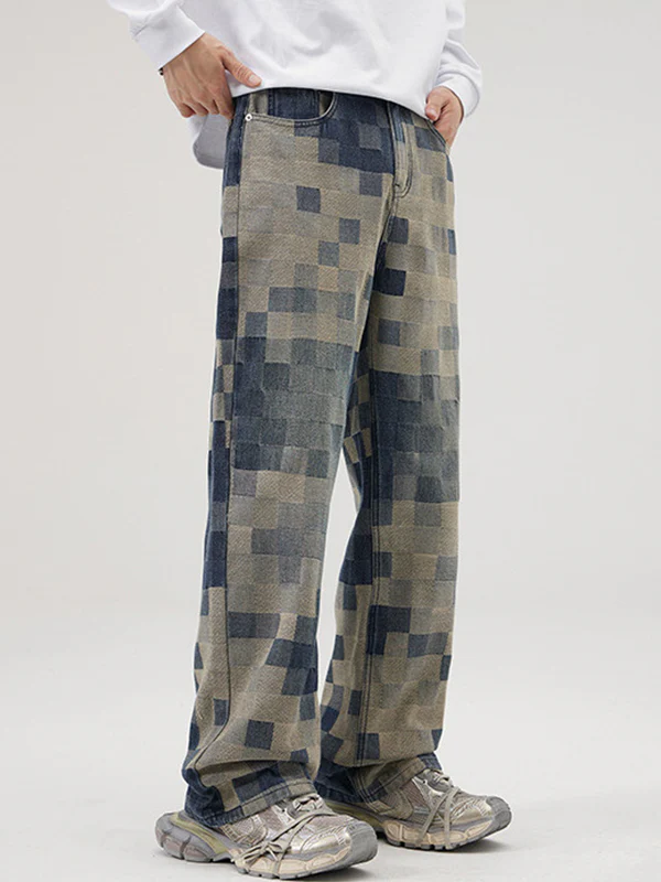 Mosaic Chess Card Grid Loose Jeans - Image 2