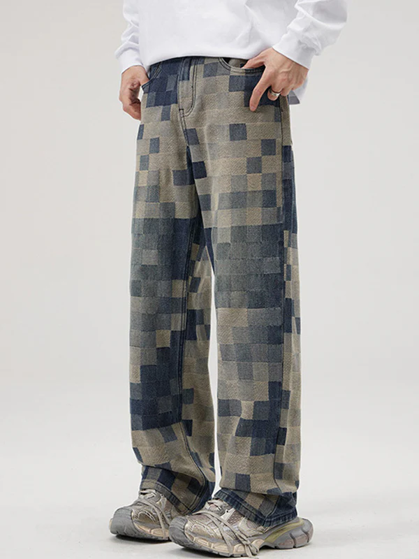 Mosaic Chess Card Grid Loose Jeans - Image 3