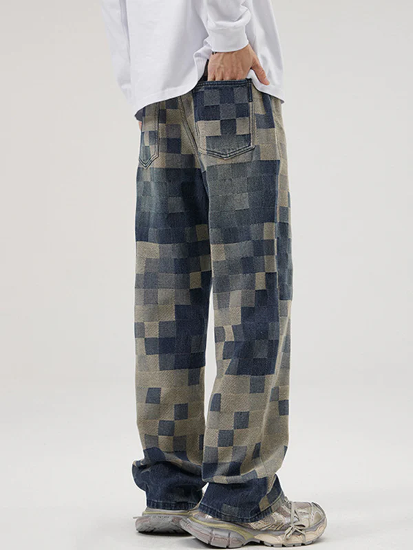 Mosaic Chess Card Grid Loose Jeans - Image 4