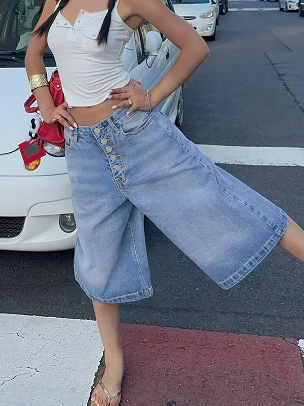 Multi-Breasted Denim Shorts - Image 5