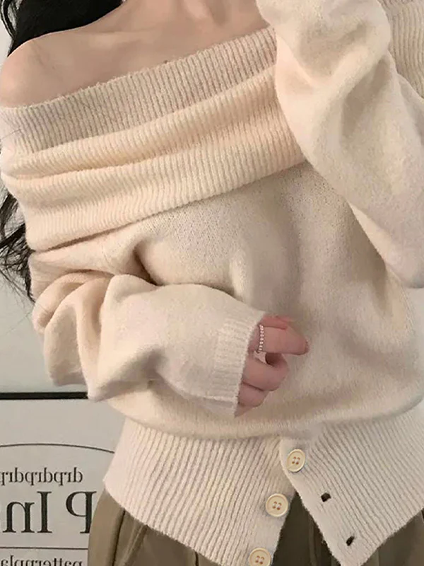 Off-The-Shoulder Loose Sweaters - Image 3