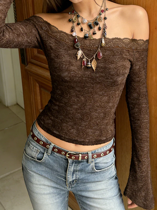One-Shoulder Bell Sleeves Long Sleeve - Image 3
