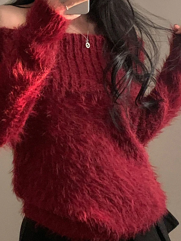 One-Shoulder Pullover Sweaters - Image 3