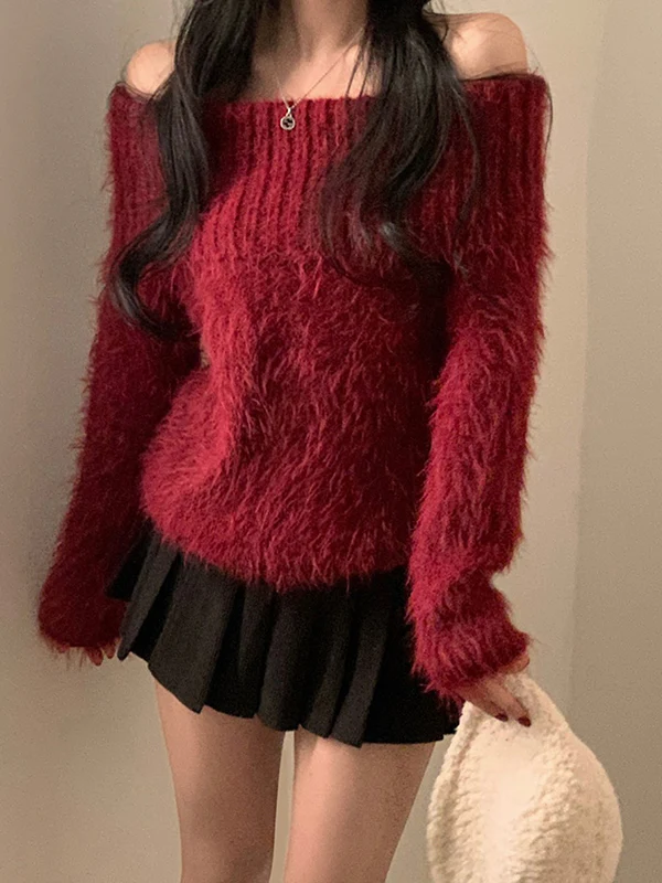 One-Shoulder Pullover Sweaters - Image 4