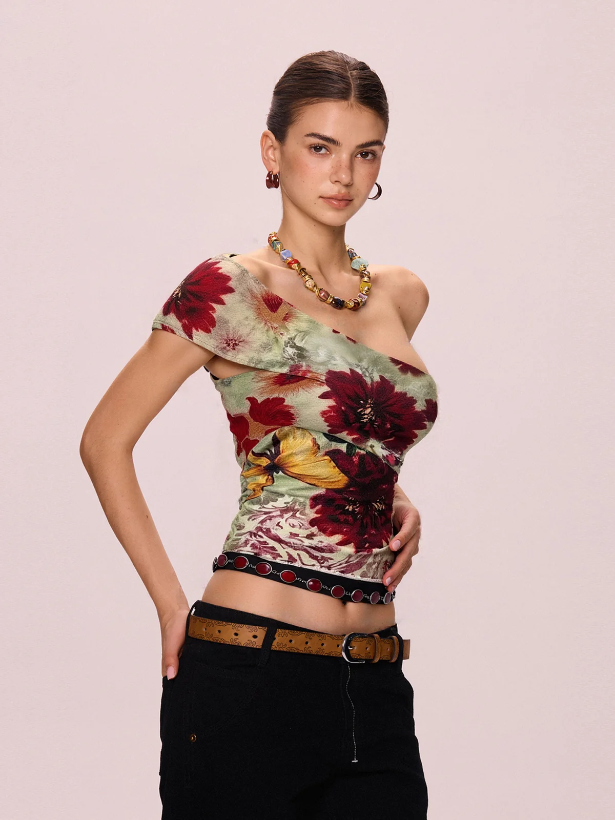 One Shoulder Vintage Print Tank Top - Image 2