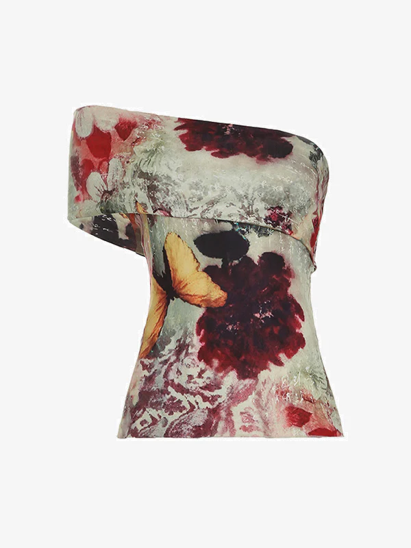 One Shoulder Vintage Print Tank Top - Image 4