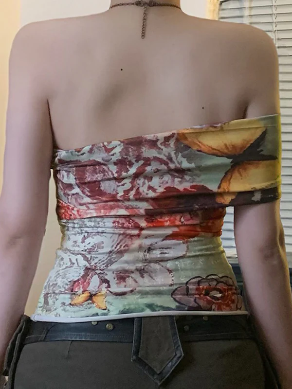 One Shoulder Vintage Print Tank Top - Image 8