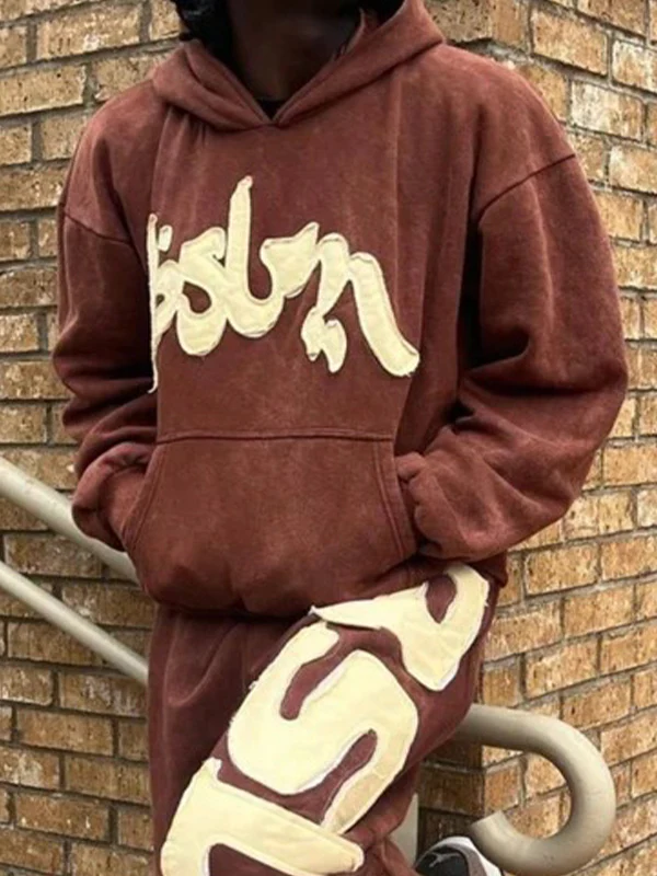 Patch Print Pocket Hoodie Sweatshirts - Image 3