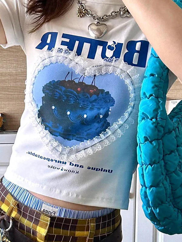 Patchwork Lace Trim Short Sleeve - Image 4