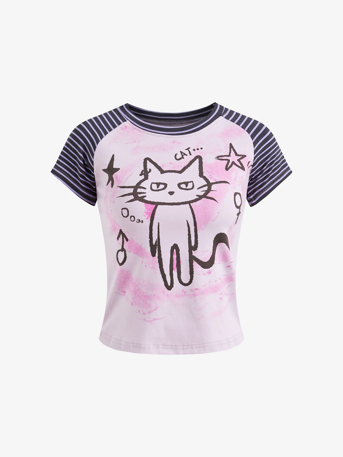 Patchwork Stripe Grey Purple Short Sleeve