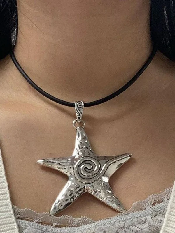 Pentagram Heart Crystal Pendant Necklace