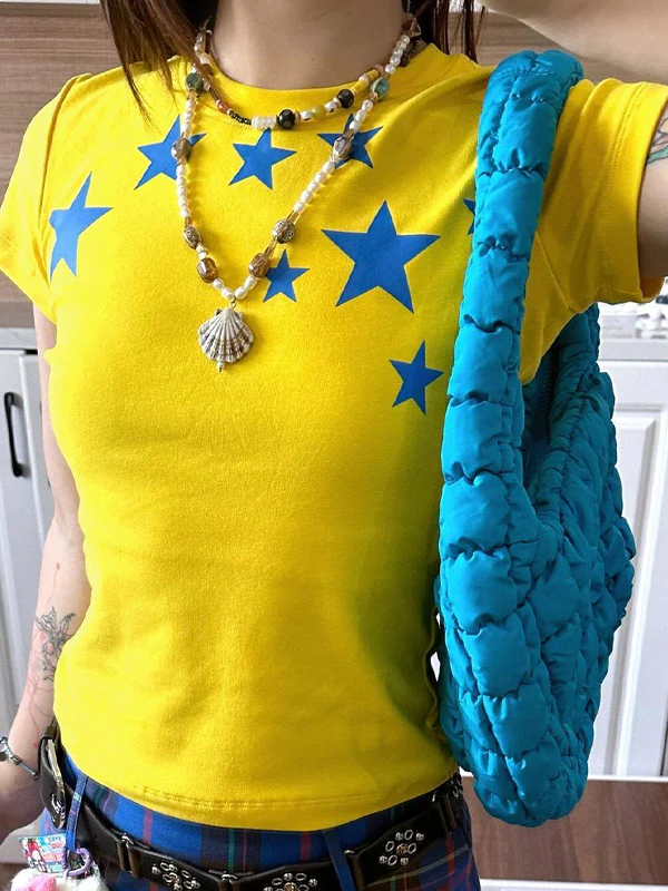 Pentagram Print On The Front Shoulder Short Sleeve - Image 2