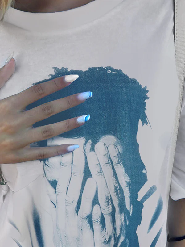 Personalized street style hip-hop portrait printing American hot girl style loose T-shirt - Image 5