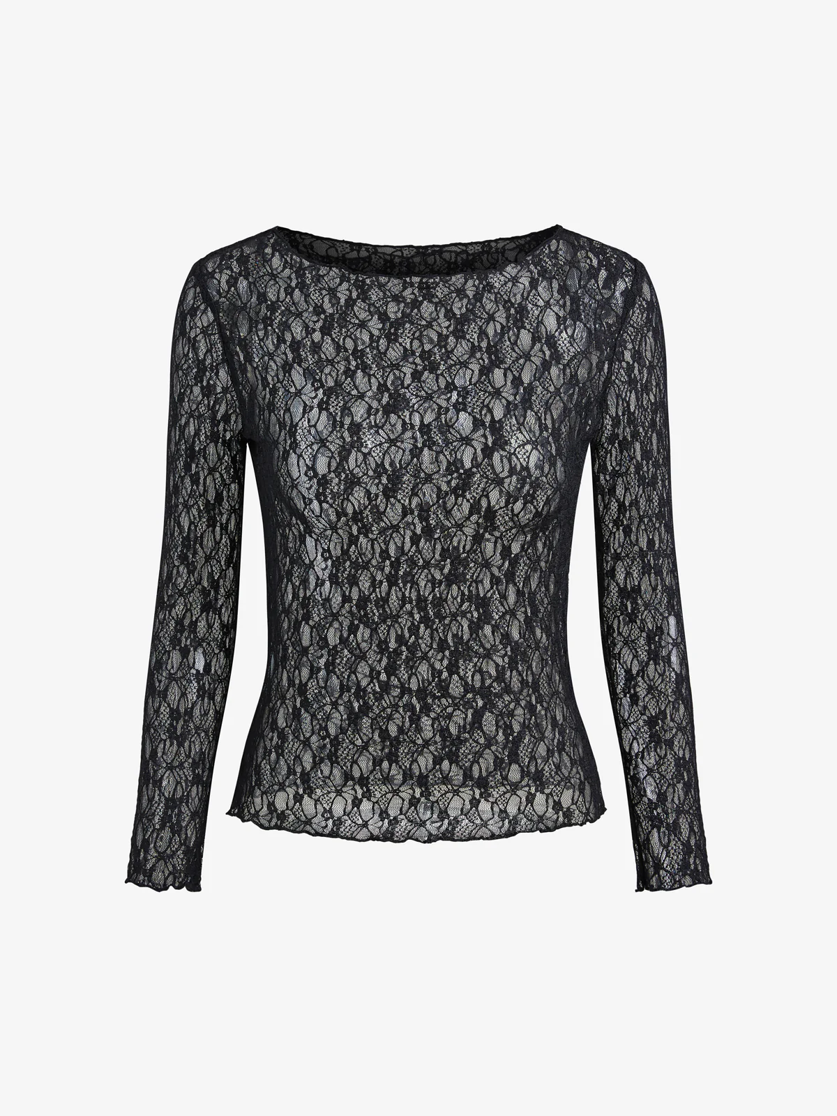Perspective Lace Mesh Slim Long Sleeve Tee