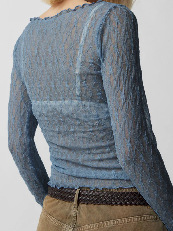 Perspective Lace Mesh Slim Long Sleeve Tee - Image 8