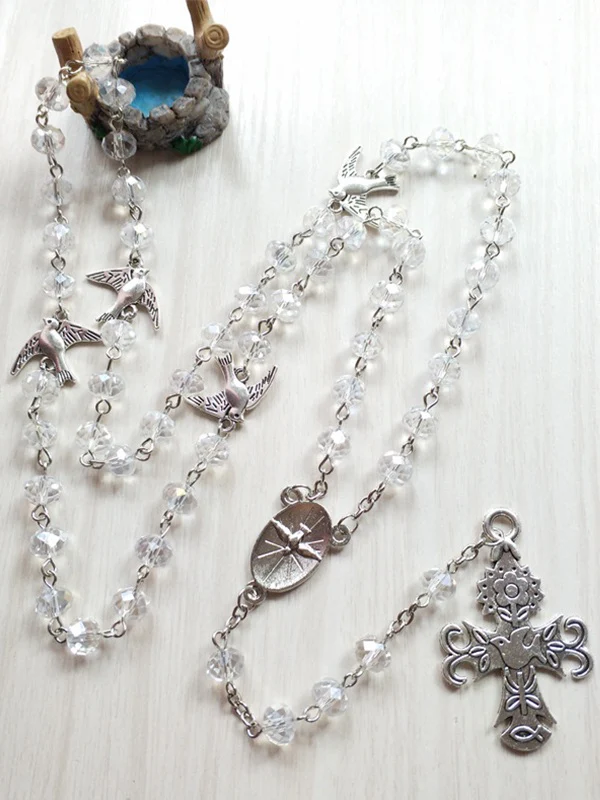 Pigeon Cross Pendant Long Beads Necklace - Image 3