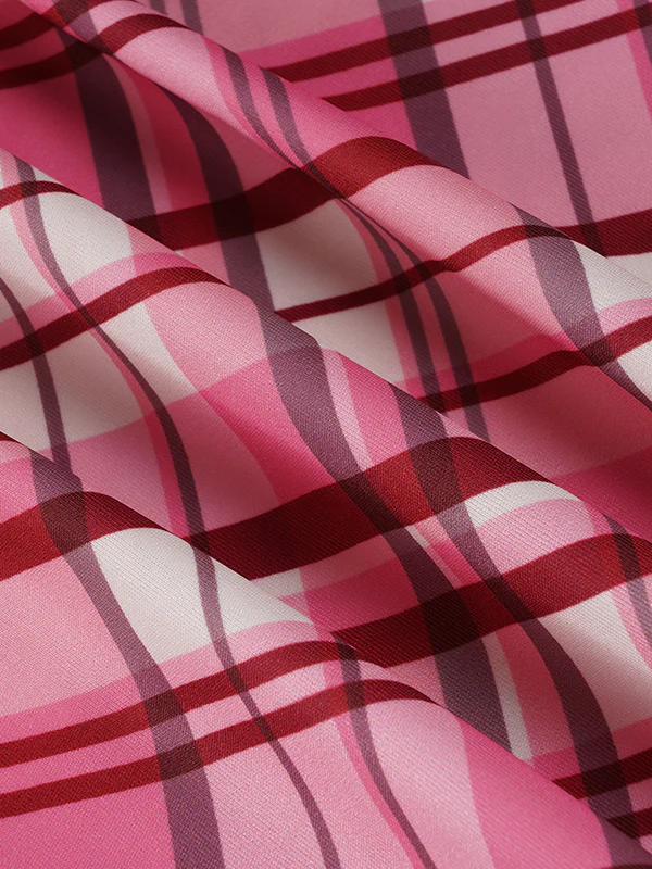 Pink Checkered V-Neck Sleeveless Fitted Vest With Lapel Collar - Image 7