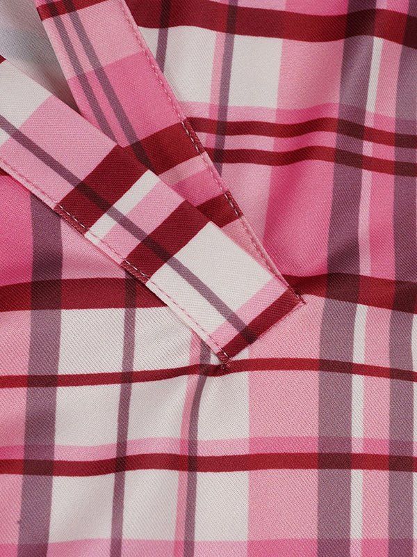 Pink Checkered V-Neck Sleeveless Fitted Vest With Lapel Collar - Image 9