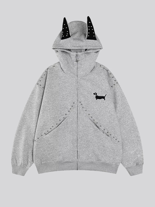 Pitbull Print Zipper Hoodie Jacket - Image 4