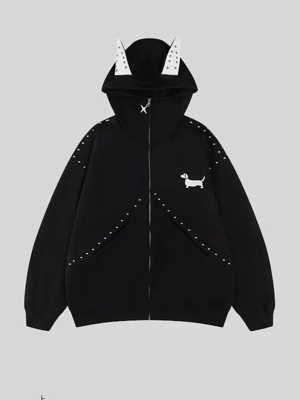 Pitbull Print Zipper Hoodie Jacket - Image 5