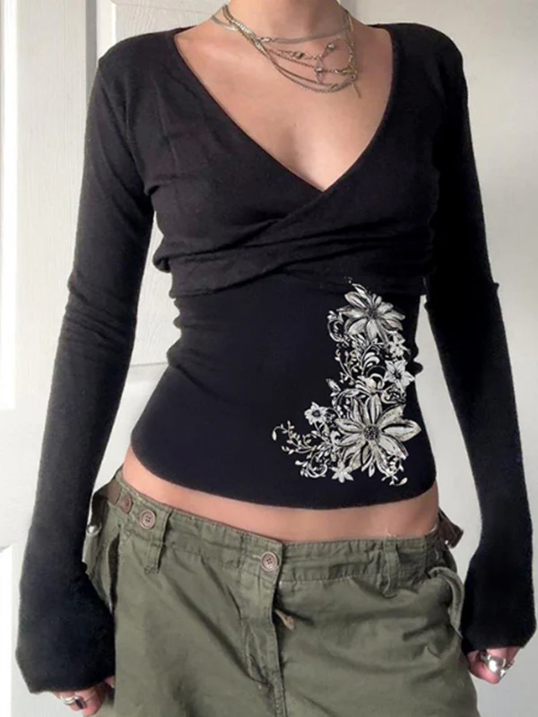 Pleated Print Top Long Sleeve - Image 2