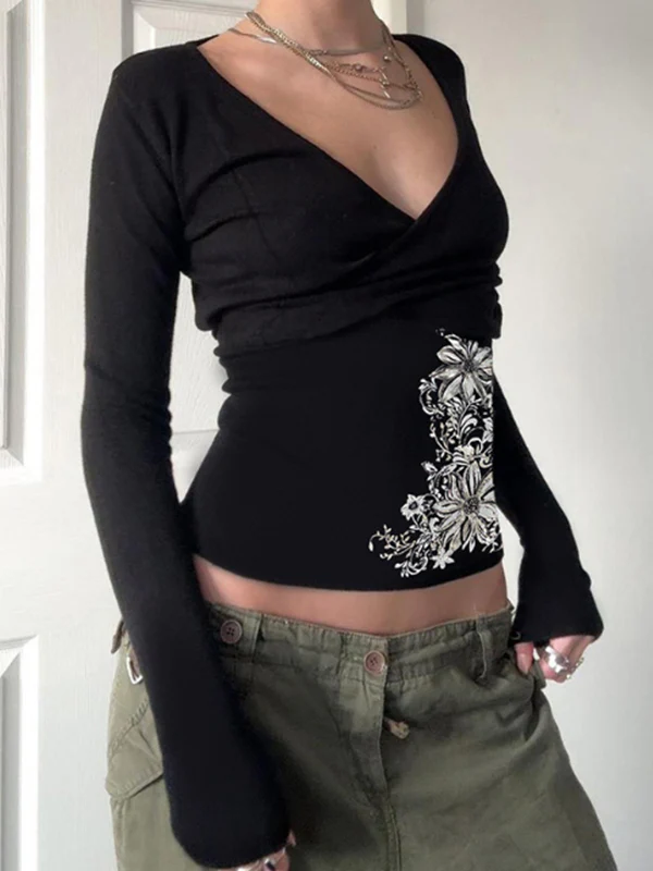 Pleated Print Top Long Sleeve - Image 3
