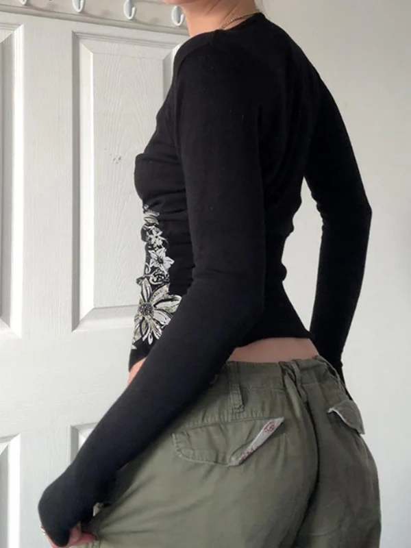 Pleated Print Top Long Sleeve - Image 4