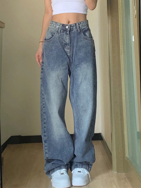 Pocket Design Blue Wash Boyfriend Jeans - Image 12