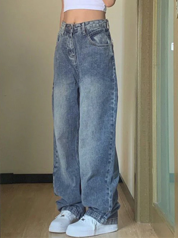 Pocket Design Blue Wash Boyfriend Jeans - Image 14