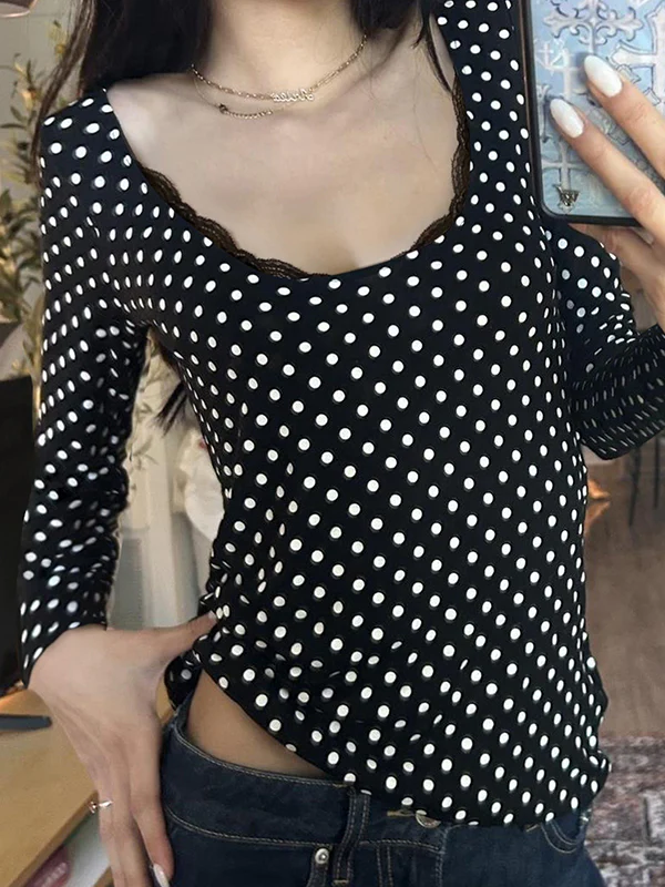 Polka Dot Print Casual Long Sleeve - Image 3
