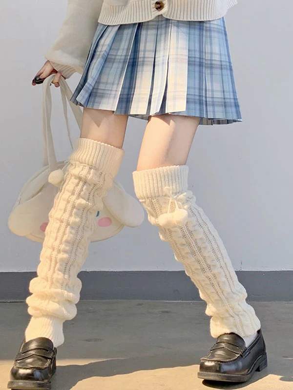Pompom Decor Cable Knit Leg Warmer - Image 5