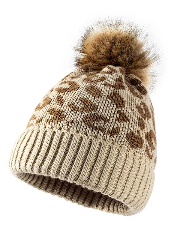 Pompom Leopard Knitted Beanie Hat - Image 2