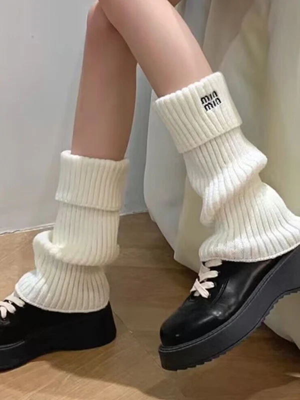 Preppy Letter Embroidery Print Leg Warmer - Image 13