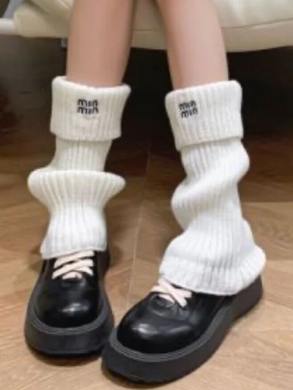 Preppy Letter Embroidery Print Leg Warmer - Image 16