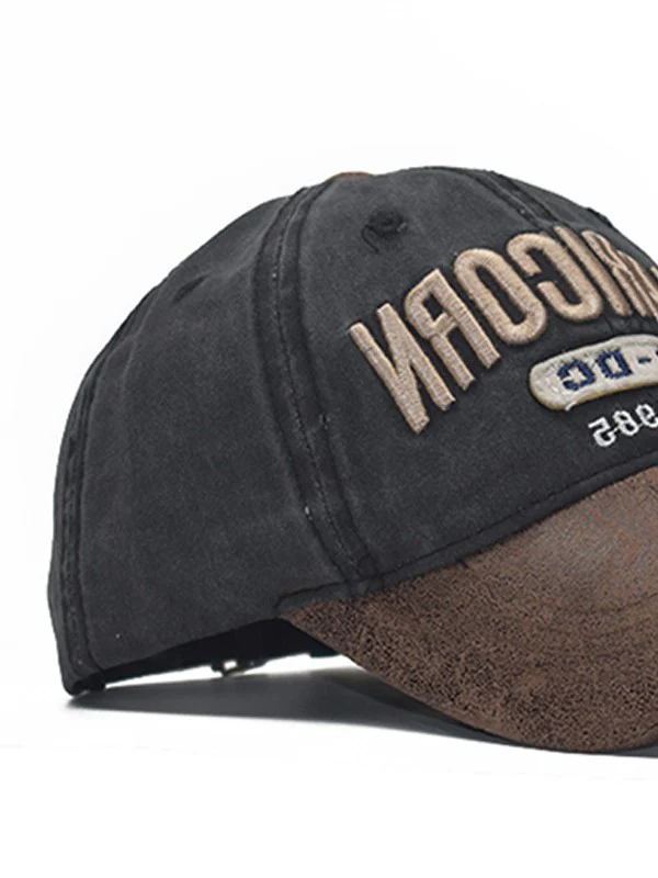 Pu Leather Paneled Embroidery Baseball Cap - Image 2