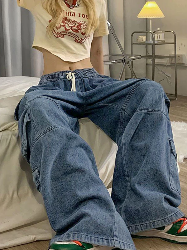 Punk Blue Wash Baggy Cargo Jeans - Image 12