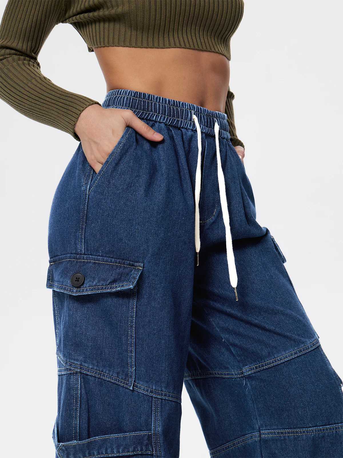 Punk Blue Wash Baggy Cargo Jeans - Image 3