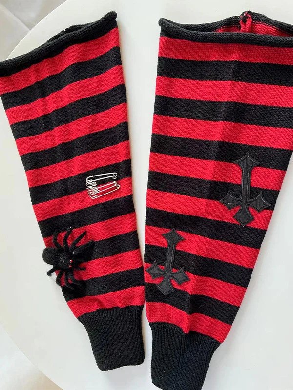 Punk Cross Striped Leg Warmer - Image 4