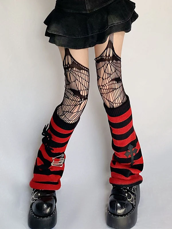 Punk Cross Striped Leg Warmer - Image 6