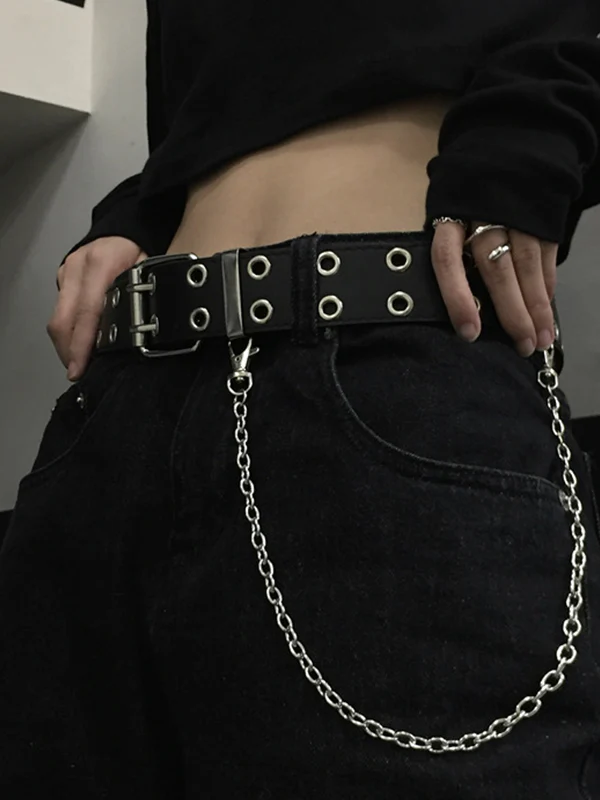 Punk Double Eyelet Chain Buckle Belt - Image 3