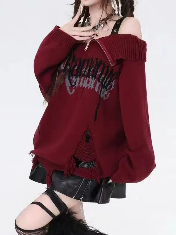 Punk Off-The-Shoulder Collar Sweaters - Image 3