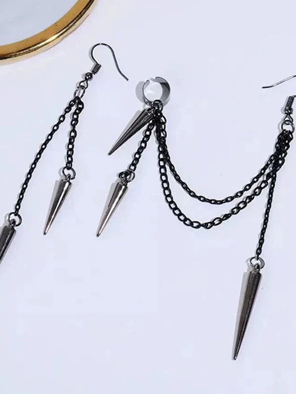 Punk Tassel Chain Rivet Pendant Earrings