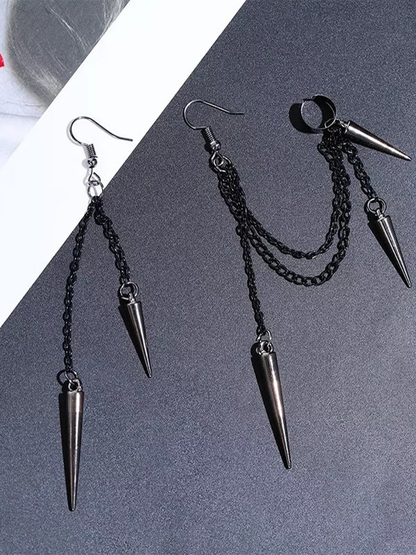Punk Tassel Chain Rivet Pendant Earrings - Image 4