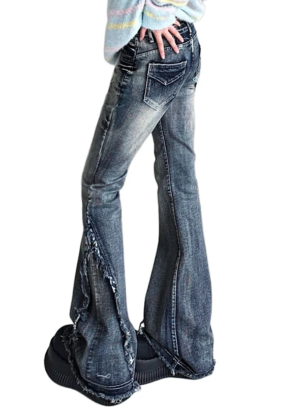 Raw Trim Splice Low Rise Flare Jeans - Image 9