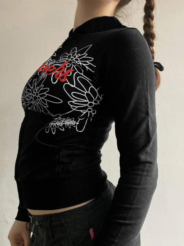 Retro Abstract Print Zipper Hoodie Jacket - Image 4